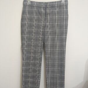 LOFT Gray Straight Leg Pants 4 Pockets Windowpane Pattern Sz 6